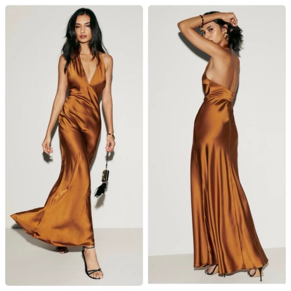 Reformation Daniela Silk Dress Copper size 0 silk C0